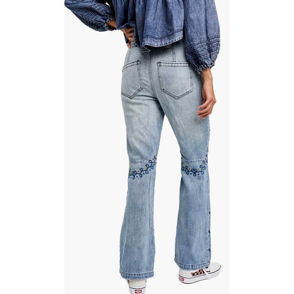 Free People Delphine High-Waist Embroidered Flare Jeans - Picture 3 of 11